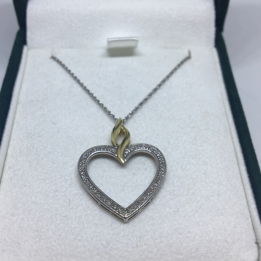 14K Diamond Sterling Silver Heart Pendent Necklace
